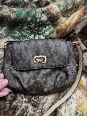 Michael Kors Brown MK Signature Crossbody with Gold Plate